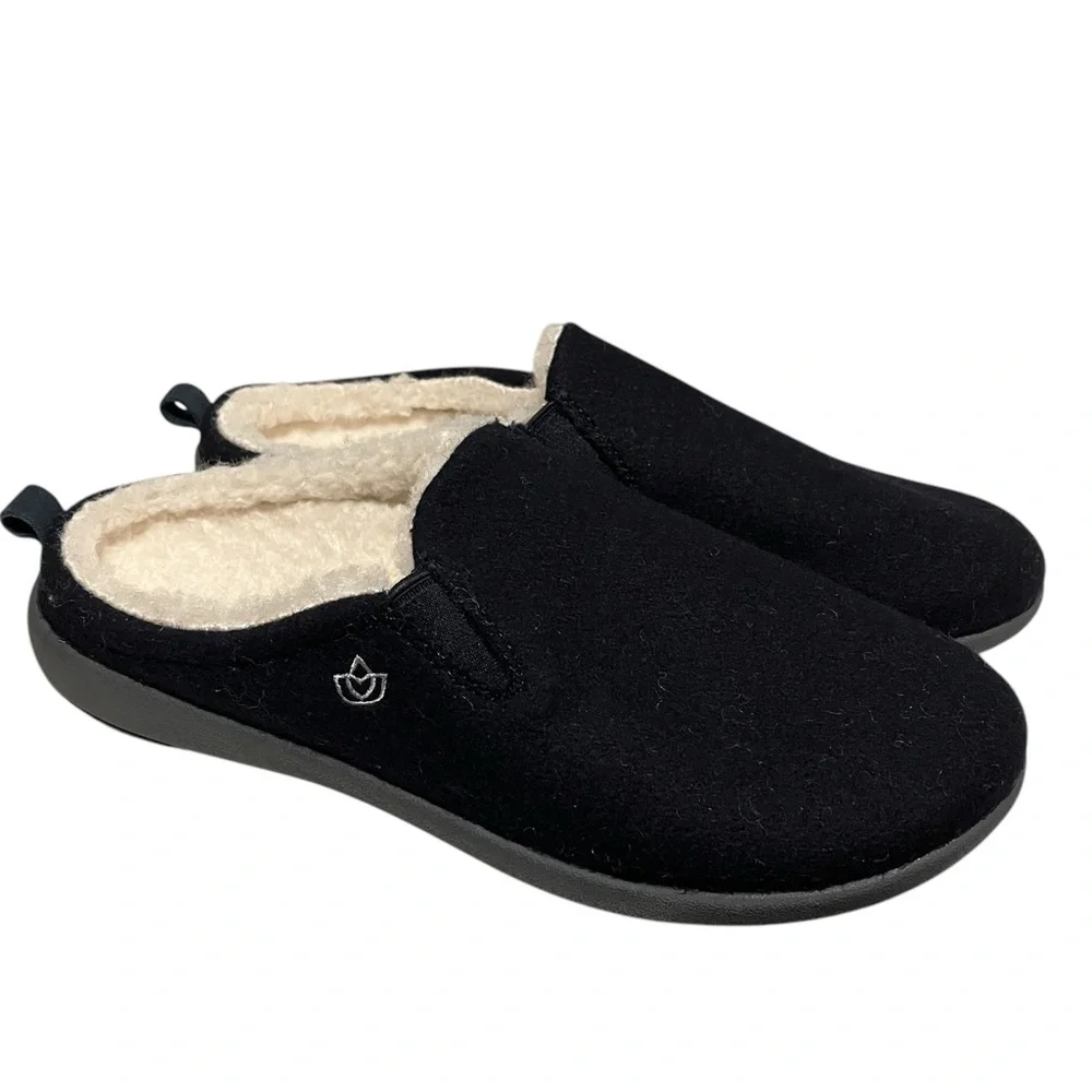 Spenco Black Fleece Lined Wool Blend Black Slip On Slipper House Shoes Womens 9 - Picture 1 of 13